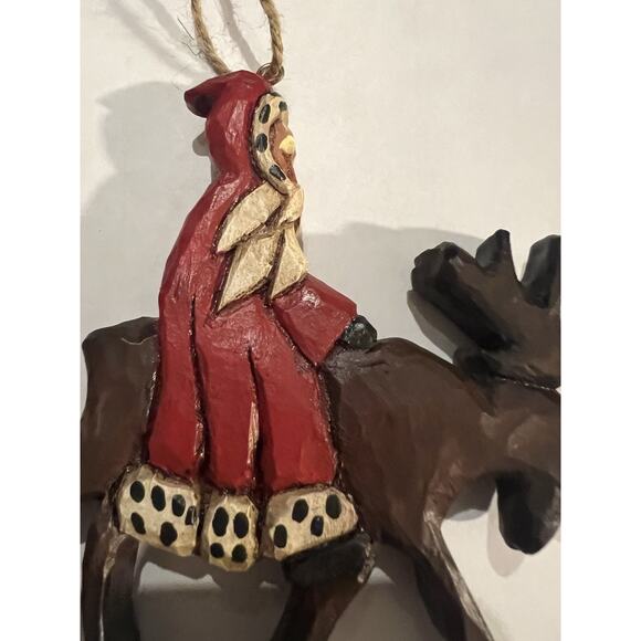 Lori Miller Collection Whispering Pines Folk Art Santa Clause On Moose - Picture 4 of 8